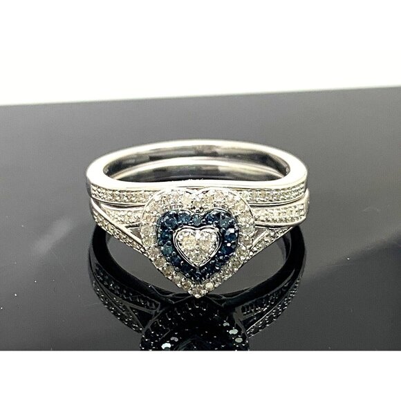 Engagement Ring Heart Diamond Sterling Silver Wedding Set Band Women's Size 5